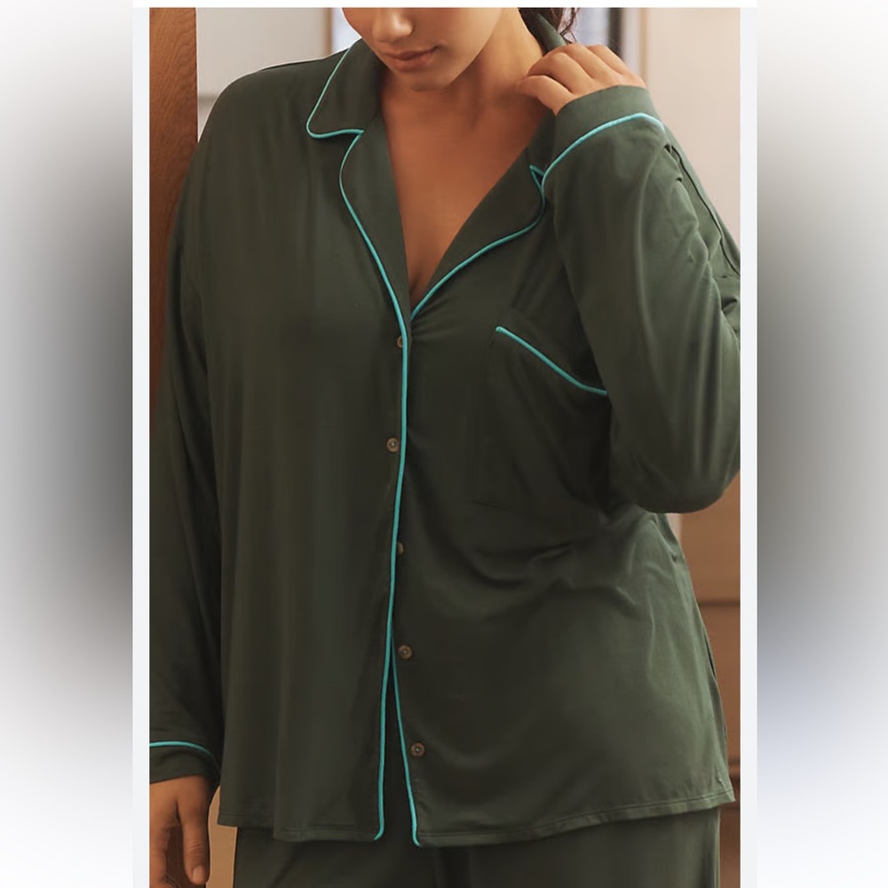 Anthropolgie,‎ briar piped pajama top size 2X NWT green lounge soft